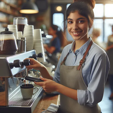 Realistic stock image of a barista making coffee