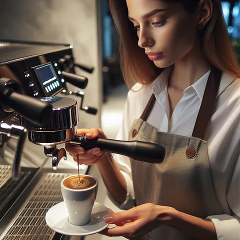 Realistic stock image of a barista making coffee